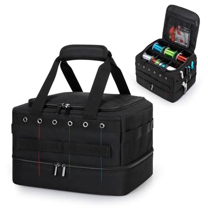 HODRANT Double-layer Fishing Line Storage Bag, Line & Reel Management Case with 5 Removable Dividers & 6 Grommets, Tackle Gear Organizer Tangle-Free Leader Spool Dispenser for Travel & Kayak, Bag Only