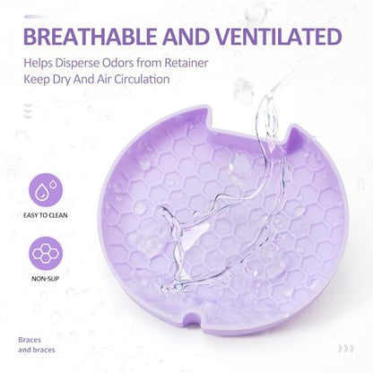 Retainer Case Slim Aligner Case with Vent Holes Removable Inner Tray Silicone for Easy Cleaning, Retainer Removal Tool and Brush (White Purple) - color: White Purple