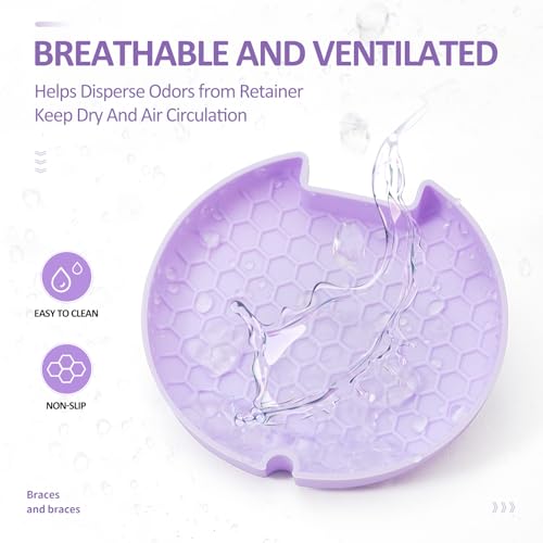 Retainer Case Slim Aligner Case with Vent Holes Removable Inner Tray Silicone for Easy Cleaning, Retainer Removal Tool and Brush (Clear Purple) - color: Clear Purple