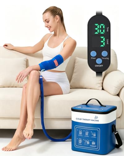 Cold Therapy Machine for Elbow, Ice Machine for Tennis Elbow&Post-Surgery Recovery, Cryotherapy Device with Temp Display & 3 Flow Modes, Adjustable Elbow Wrap for Arthritis, Bursitis, Swelling Relief