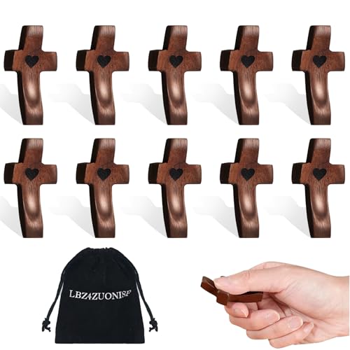 Wooden Pocket Cross - Inspirational Gift | Hand-Held Stress Relief Religious Gift for Prayer & Meditation (Black, 10 Pack) - color: Black 10pcs