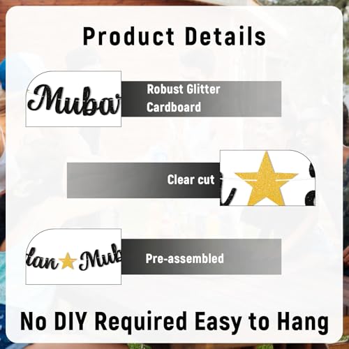 Ramadan Mubarak Banner - Ramadan Mubarak Decorations, Muslim Eid Mubarak Kareem Bunting Sign, Muslim Islamic Festival Party Decorations Black Glitter