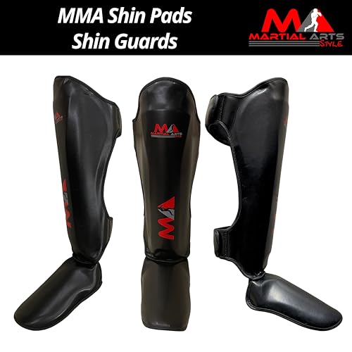 Muay Thai Shin Guards, Shin Pad for Martial Arts, Kick Boxing Leg Instep Protection Pads for Sparring, MMA Kickboxing Taekwondo Professional Training Equipment Gear - size: Large