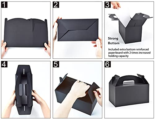 Papertide Black Gable Box with Handles, 30 Pack 9.45×5×5 inch Sturdy Colorful Cardstock treat Boxes for Christmas Birthday Party Favors, Premium Presentation Boxes with Lids - color: Black