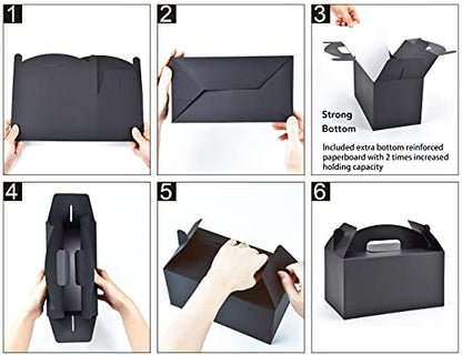 Papertide Black Gable Box with Handles, 30 Pack 9.45×5×5 inch Sturdy Colorful Cardstock treat Boxes for Christmas Birthday Party Favors, Premium Presentation Boxes with Lids - color: Black
