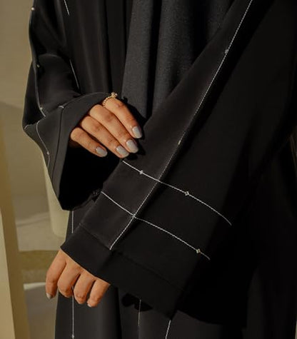 Elegant Modern Abaya 여성용 - 경량, 하늘거리는 느낌, 부드럽고 모든 상황에 적합 - color: Hareer - 블랙, size: S