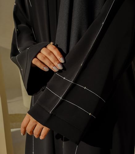 Elegant Modern Abaya 여성용 - 경량, 하늘거리는 느낌, 부드럽고 모든 상황에 적합 - color: Hareer - 블랙, size: M