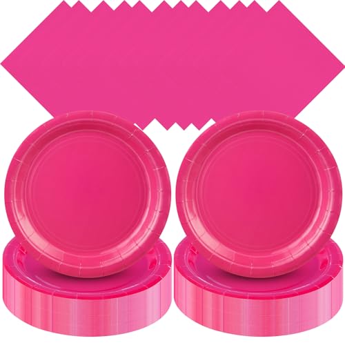 Zhehao 120 Pcs Disposable Paper Dessert Plates and Napkins Set, 7 Inch Party Cake Appetizer Plate with Napkin for Birthday Baby Shower Wedding Easter(Hot pink) - color: Hot Pink