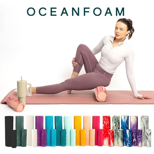 Oceanfoam Ripple Travel Foam Roller (11" x 3.35") Firm Mini Foam Roller for Physical Therapy, Deep Tissue Massage, Back Pain - High Density, Ergonomic Wave Textured - Yoga, Exercise (Cotton Candy) - color: Cotton Candy