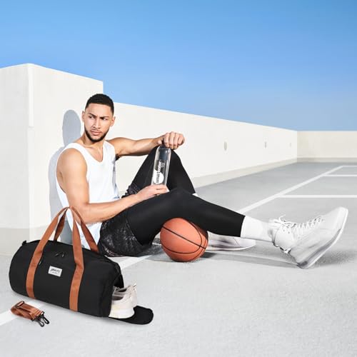 BESMART Gym Bags for Men with Side Pocket，38L Large Sports Gym Duffle Bag | Adjustable Strap&Shoe Compartment, Waterproof, Spacious, Wet Pocket, Durable Duffel Bag for Gym,Travel, Fitness,Black/Brown - color: Black-brown with TPU pocket