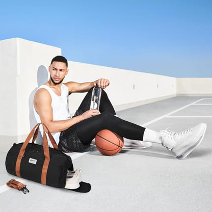 BESMART Gym Bags for Men with Side Pocket，38L Large Sports Gym Duffle Bag | Adjustable Strap&Shoe Compartment, Waterproof, Spacious, Wet Pocket, Durable Duffel Bag for Gym,Travel, Fitness,Black/Brown - color: Black-brown with TPU pocket