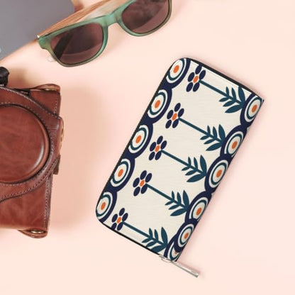 Polish Blue PU Leather Long Wallet for Women Men, Zipper Clutch Wallet RFID Card Holder Organizer - color: Polish Blue