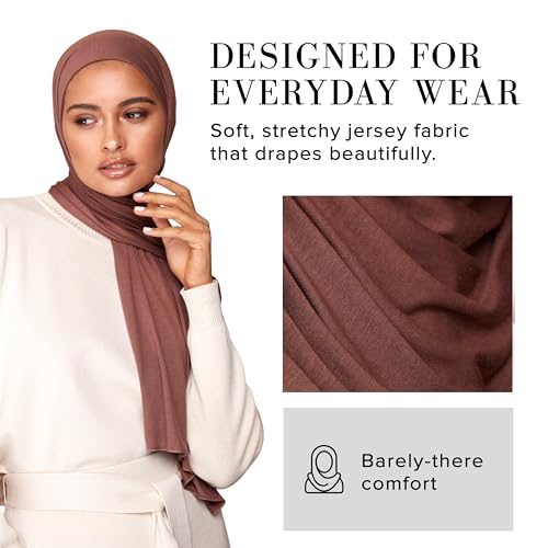 VOILE CHIC 여성용 프리미엄 저지 히잡 스카프 - 이슬람 헤드 스카프 랩 히잡 - color: 모카 브라운., size: Regular
