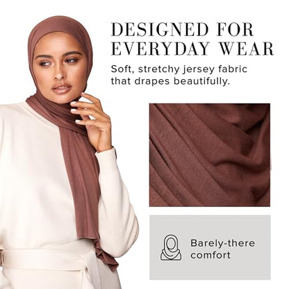 VOILE CHIC 여성용 프리미엄 저지 히잡 스카프 - 이슬람 헤드 스카프 랩 히잡 - color: 모카 브라운., size: Regular