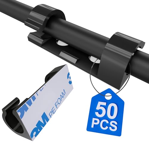 50Pcs Adhesive Cable Clips, Cord Management Clips Wire Holders for Cords Cable Holder Clip Cable Management Clips for Under Desk/Car/Wall/TV/PC/Ethernet Cable (Black) - style: Adhesive Round Cable Clips 50Pcs