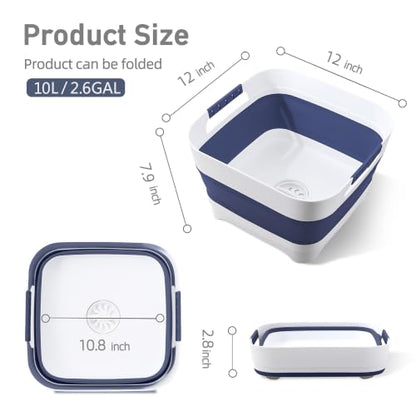 Collapsible Wash Basin for Baby Bottles - 2.4 Gallons Portable Wash Bin for RV Camping Sink, Space-Saving Dish Tub.Laundry & Utility Room Sinks (Navy blue) - color: Navy Blue