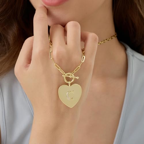 14K Gold Filled Heart Initial Necklace for Women, Dainty Alphabet Pendant Necklace with Paperclip Chain, Hypoallergenic Jewelry Gift for Her - color: Letter X