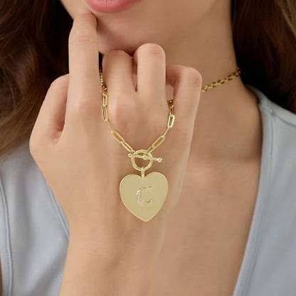 14K Gold Filled Heart Initial Necklace for Women, Dainty Alphabet Pendant Necklace with Paperclip Chain, Hypoallergenic Jewelry Gift for Her - color: Letter X