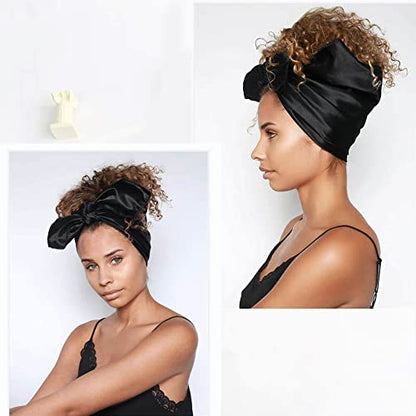 vimate 35" Square Silk Like Head Scarf - Women's Fashion Satin Scarf Bandana for Hair Wrapping at Night. - color: J2#. 2 Pack - Black