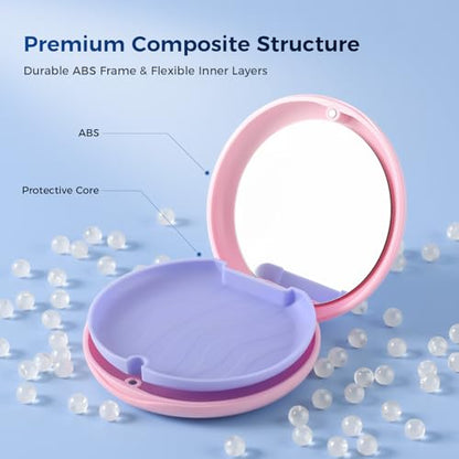 JMU Retainer Case, Orthodontic Retainer Case with Mirror, Pink - color: Pink