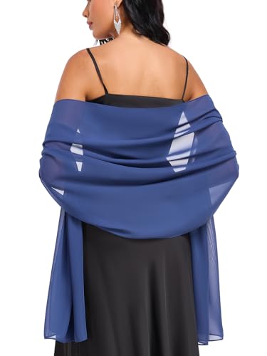 Shawls and Wraps Soft Chiffon Scarve Scarf For Evening Party Dresses Wedding Stole - color: Navy Blue