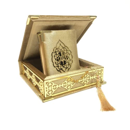 Velvet Covered Quran Tasbeeh Islamic Gift Set | Holy Quran Prayer Beads Wooden Gift Box | Islamic Birthday, Wedding Gift | Islam Graduation Gift | Muslim Gift Favor | Eid, Ramadan Gift Favor (Gold) - color: Gold