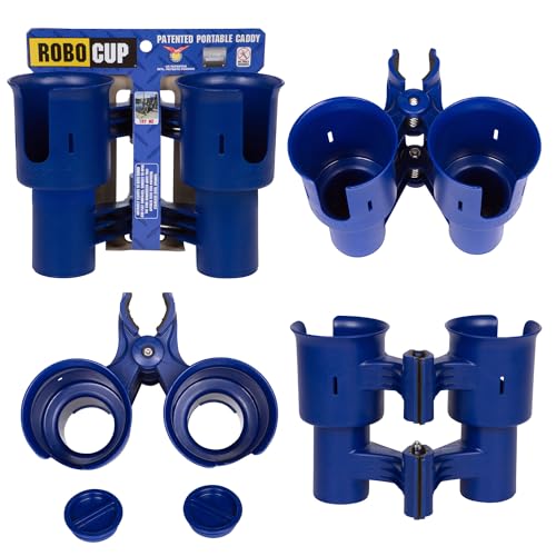 (Navy), Patented Boat Cup Holder, Clamp on Portable Storage Caddy Securely Holds 2 Drinks, Fishing Poles, Tools, Marine Gear | Perfect for Boating, Beach Umbrellas, Golf Carts - color: Navy, size: Standard Spring