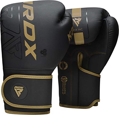 RDX Boxing Gloves, Pro Training Sparring, Maya Hide Leather, Muay Thai MMA Kickboxing, Men Women Adult, Heavy Punching Bag Focus Mitts Pads Workout, Ventilated Palm, Multi Layered, 8 10 12 14 16 18 Oz - color: GOLDEN, size: 14 OZ