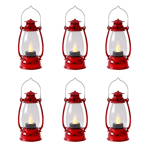 (6 Pcs-5.1in) Mini Red Lanterns for Christmas Decor, Lightweight Portable Small LED Lanterns Decorative Indoor & Outdoor Hanging Ornaments for Weddings Party Halloween Classroom Decorations - color: High-gloss Red