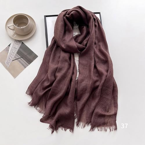 Solid color cotton and linen scarf, wrinkled all season versatile long sunscreen fashionable shawl - color: Coffee