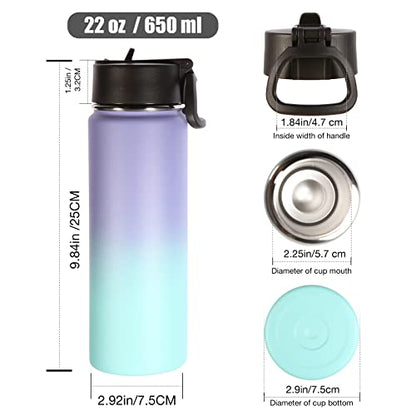 Volhoply Insulated Water Bottles with Straw Bulk 4 Pack, 22 oz Stainless Steel Double Walled Vacuum Travel Water Cups with Wide Mouth, Reusable Cold Water Flask for School Hiking(Purple Blue,4 Set) - color: Purple Blue