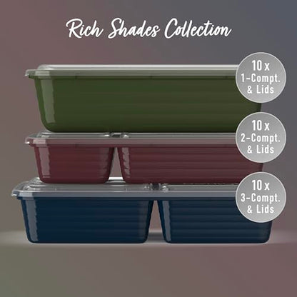 Bentgo Prep 60-Piece Meal Prep Kit - Reusable PFAS & BPA-Free Food Containers, 1-Compartment, 2-Compartment, & 3-Compartments - Microwave, Freezer, & Dishwasher Safe (Rich Shades) - color: Rich Shades