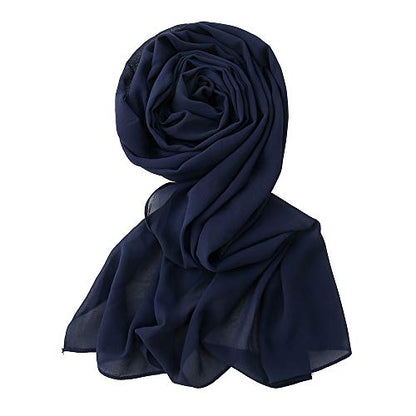 Yeieeo Chiffon Head Wraps for Women - Solid Color Fashion Bubble Chiffon Scarf Hijab - color: Navy Blue