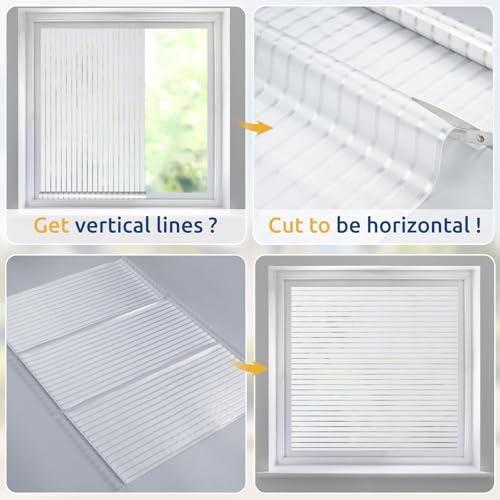 rabbitgoo Window Privacy Film, Frosted Glass Privacy Film, Window Frosting Cling for Glass, Non Adhesive Static Cling Front Door Covring, Anti-UV Reeded Blinds Sticker, Striped Pattern, 17.5" x 78.7" | Reeded Blinds Design, All Day Privacy Shield, Opaque