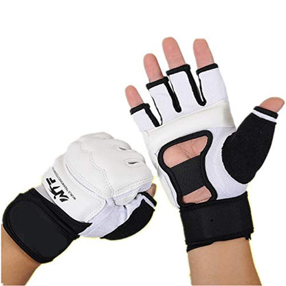 Men Kids Taekwondo Gloves Punch Bag Boxing Martial Arts MMA Sparring Grappling Muay Thai Training PU Leather Wrist Wraps Gloves - color: White, size: X-Large