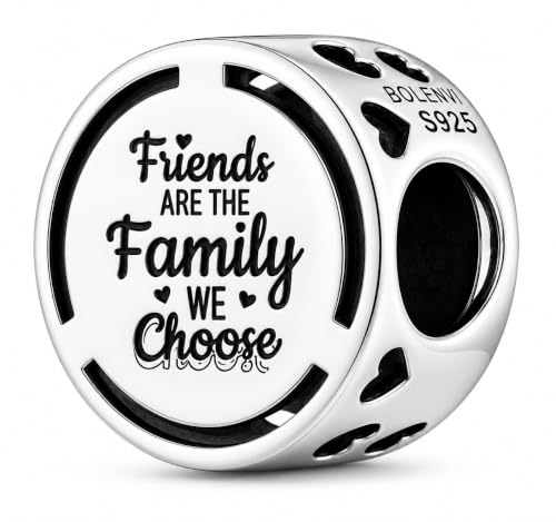 Inspirational Words Symbols 925 Sterling Silver Charm Bead For Pandora & Similar Charm Bracelets or Necklaces - color: Friends Are The Family We Choose