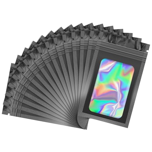 JETMORE 100 PCS Holographic Bags, Black Mylar Bags, 4x6in Small Gift Bags - color: Black, size: 4*6inch