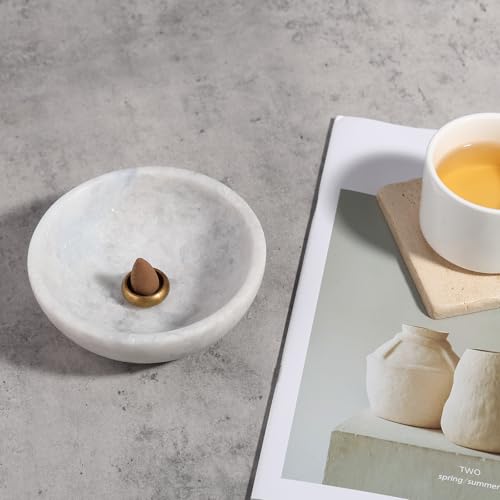 Koville Natural Marble Incense Holder, Incense Holder for Sticks with 9 Holes, Handmade Incense Burner Ash Catcher for Meditation Yoga SPA, Balsam Fir/Palo Santo/Sage/Cone (Grigio Fantasy) - color: D=130-grigio Fantasy