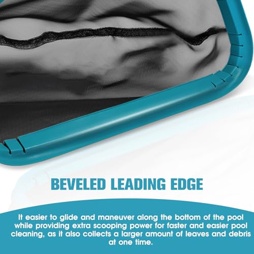 17.5" Aluminum Frame Pool Skimmer Rake Net, Deep Nylon Bag (No Pole) | Fine Mesh Scoop Net, Inclined Front Lip, Aluminum Handle, Swimming Pool Leaf Nets for Cleaning Ponds & Fountains Leaves - size: Aluminum Frame Nylon Rake