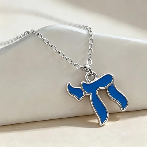 Hebrew Chai Necklace Chai Symbol Jewish Pendant for Men Women Stainless Steel Arabic Amulet Religion Jewelry - color: Blue-S