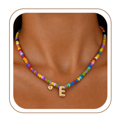 Colorful Initial Necklaces Fashion Stuff 18K Gold Plated Letter A-Z - color: E