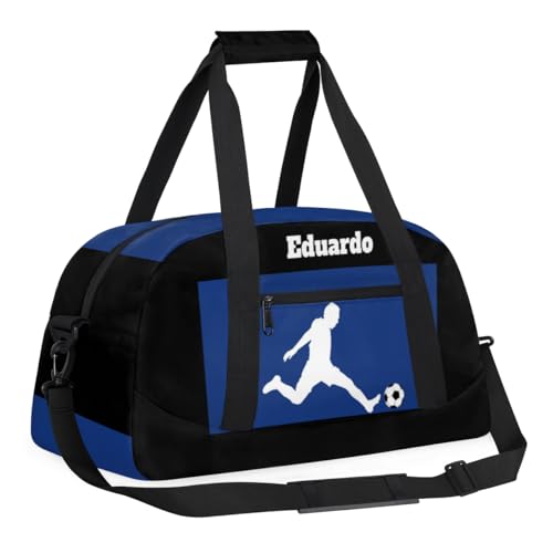 Custom Sports Football Duffel Bag, Playing Soccer Blue, Black | Personalized Named Practice Travel Overnight Training Bag - color: Color 34