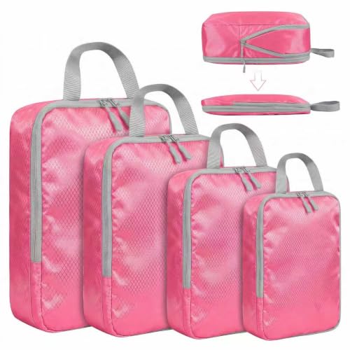 LANSKLBD 4/6/8 Set Packing Cubes for Suitcases Travel Luggage Packing Organizers,Travel Accessories Essentials Luggage Organizer with Shoe/Tioletry/Laundry Bag (Pink, 4 set) - color: Pink, size: 4 set