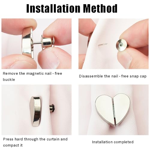 Ouliget Heart-Shaped Seamless Magnetic Buckle,No Sewing Detachable Curtain Closure,Multi-Use Pinless Magnetic Pins Headscarf Clips for Scarves Dress DIY Craft,10 Pairs