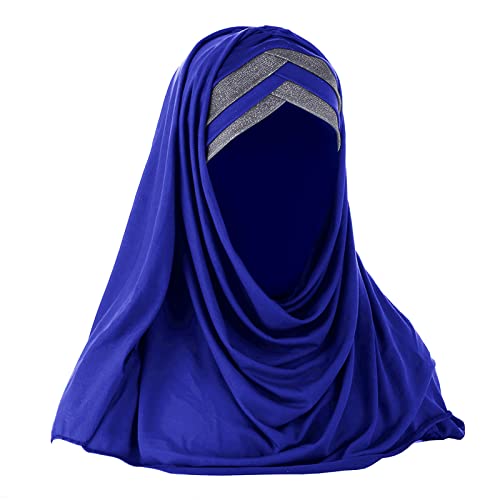 Women Soft One Piece Hijab Long Muslim Turban Islamic Full Head Scarf - color: Blue/Shiny