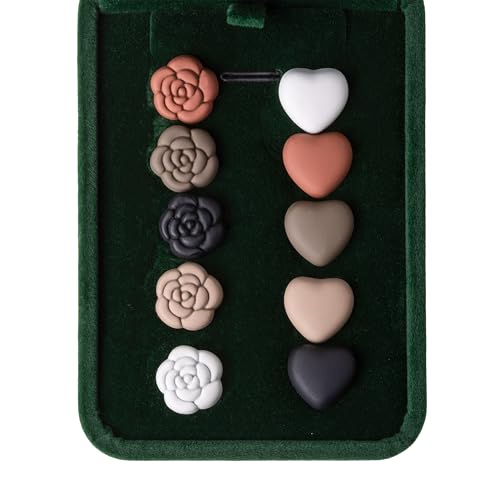 10 PCS No-Snag Pinless Magnetic Hijab Pins Set - Strong Hijab Pins & Scarf Pins, Safety Pins for Muslim Women, Perfect Islamic Gift - color: Heart&Rose Matte Black&White