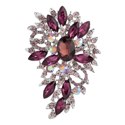 SELOVO Women's Rhinestone Crystal Wedding Flower Leaf Sparkle Brooch Pin - color: Purple