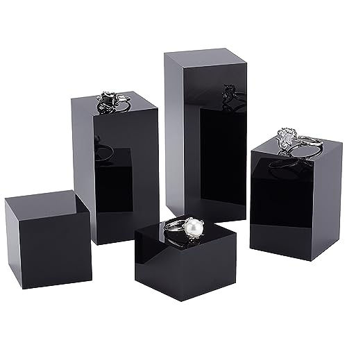 BENECREAT 5Pcs Black Acrylic Cube Display Block 1.2/1.6/2.4/3.2/4 Inch Solid Display Pedestal Stand for Gem Display Jewelry Display Displaying Pop Figures Cosmetic Showing - color: Black Square