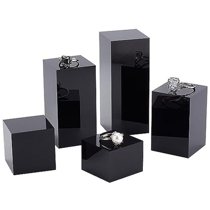 BENECREAT 5Pcs Black Acrylic Cube Display Block 1.2/1.6/2.4/3.2/4 Inch Solid Display Pedestal Stand for Gem Display Jewelry Display Displaying Pop Figures Cosmetic Showing - color: Black Square