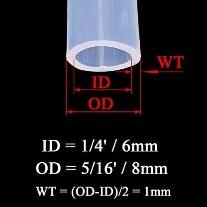 Silicone Tubing 1/4'(6mm) ID x 5/16'(8mm) OD 10ft(3m) Length Silicone Rubber Tube Air Hose for Gas Liquid Pump Transfer Clear - size: 5/16' x 1/4' x 10ft